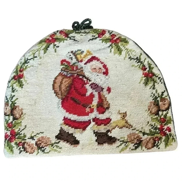 Santa Claus Embroidery Vintage Tea Coffee Pot Cover - Picture 1 of 5